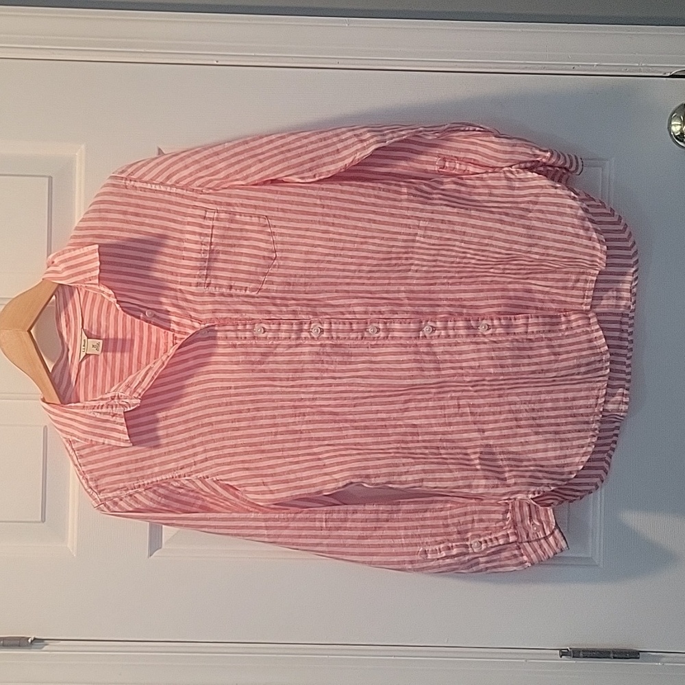 L.L. Bean Linen Stripped Button Down Shirt